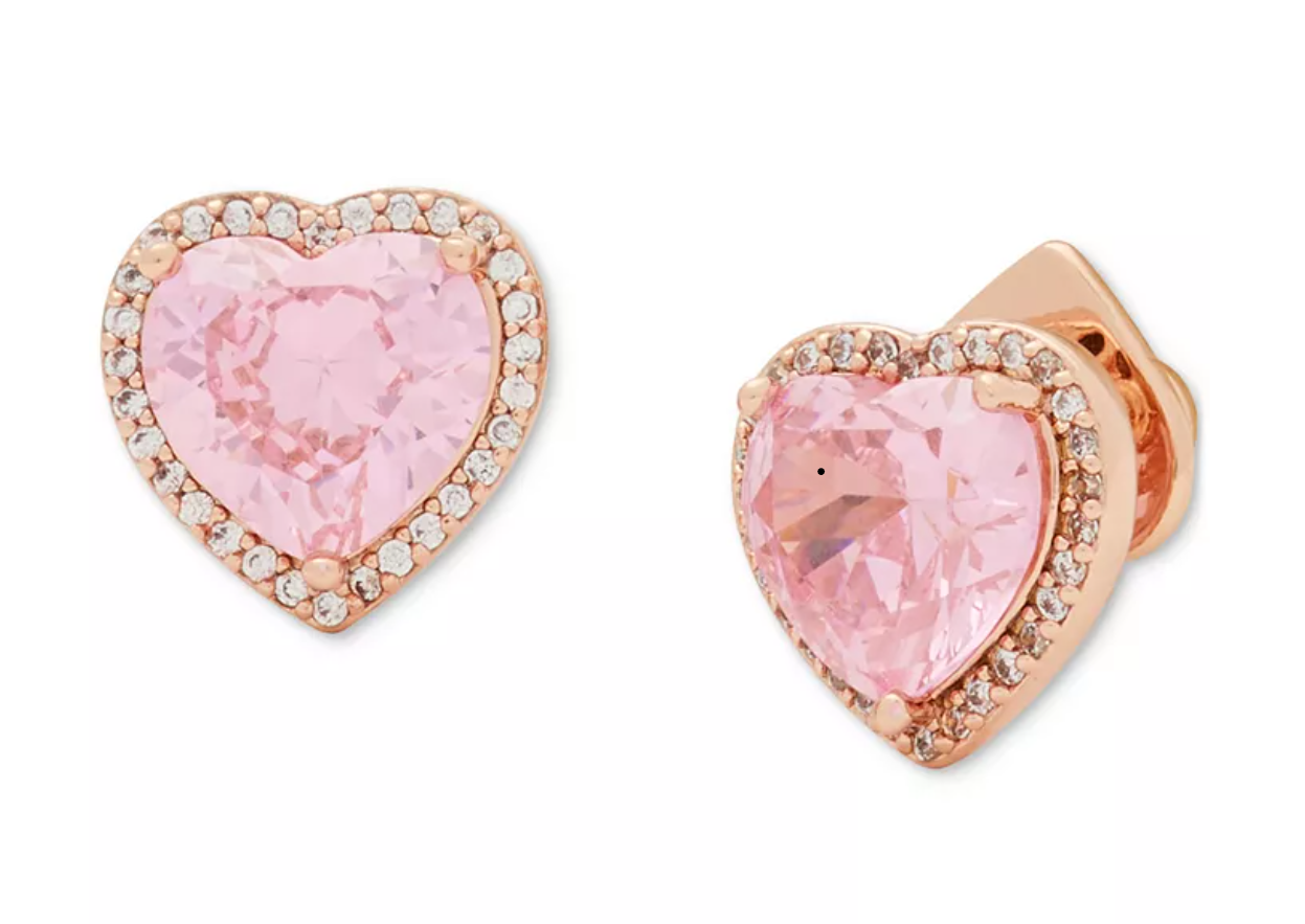 Kate Spade New York Pink Cubic Zirconia Heart & Pave Rose Gold Studs
