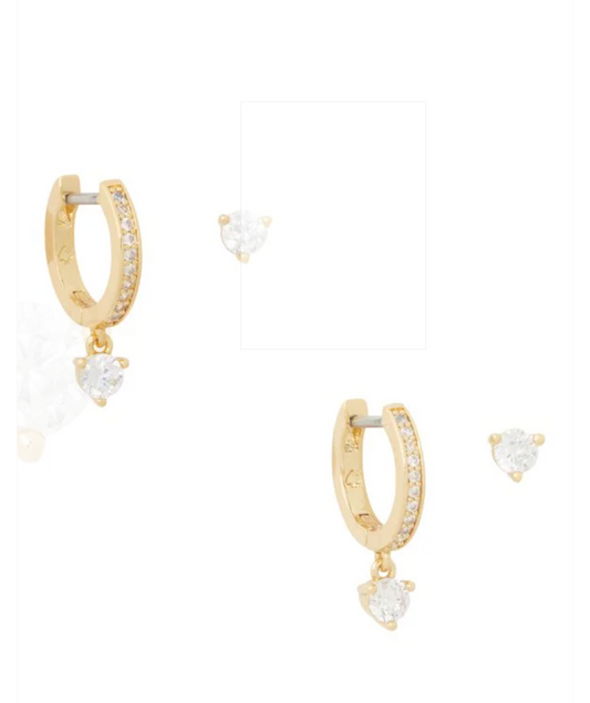 Kate Spade New York Cubic Zirconia Gold Tone Stud & Drop Huggie Set