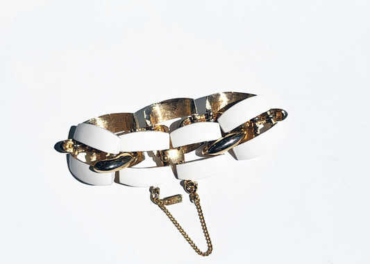 Vintage Monet White Enamel Link Bracelet
