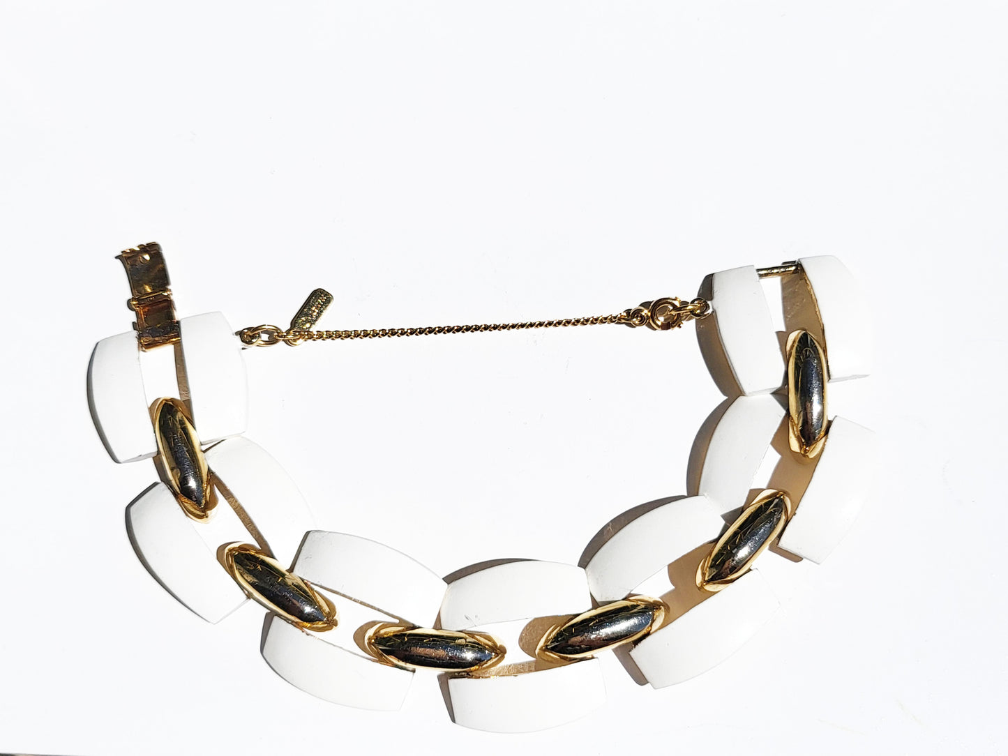 Vintage Monet White Enamel Link Bracelet