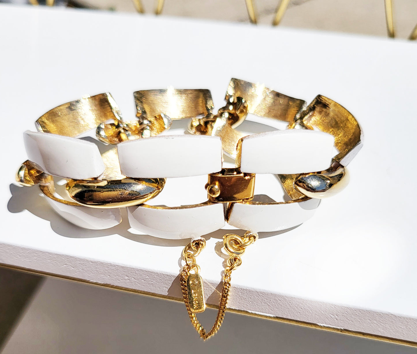 Vintage Monet White Enamel Link Bracelet