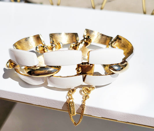 Vintage Monet White Enamel Link Bracelet