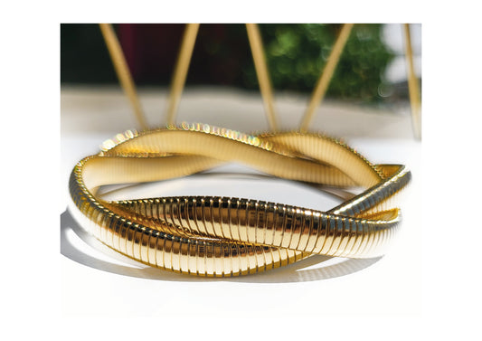 Vintage Tubogas Double Strand Gold Tone Bracelet