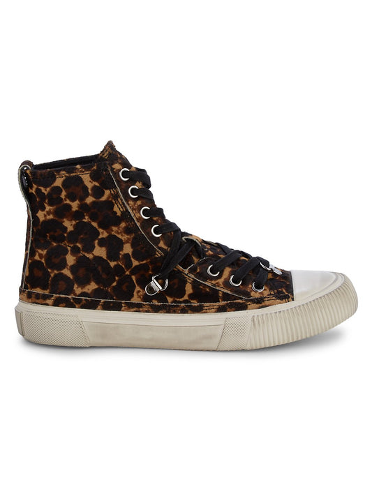 Allsaints Elena Animal-Print Calf Hair High-Top Sneakers- Size 8