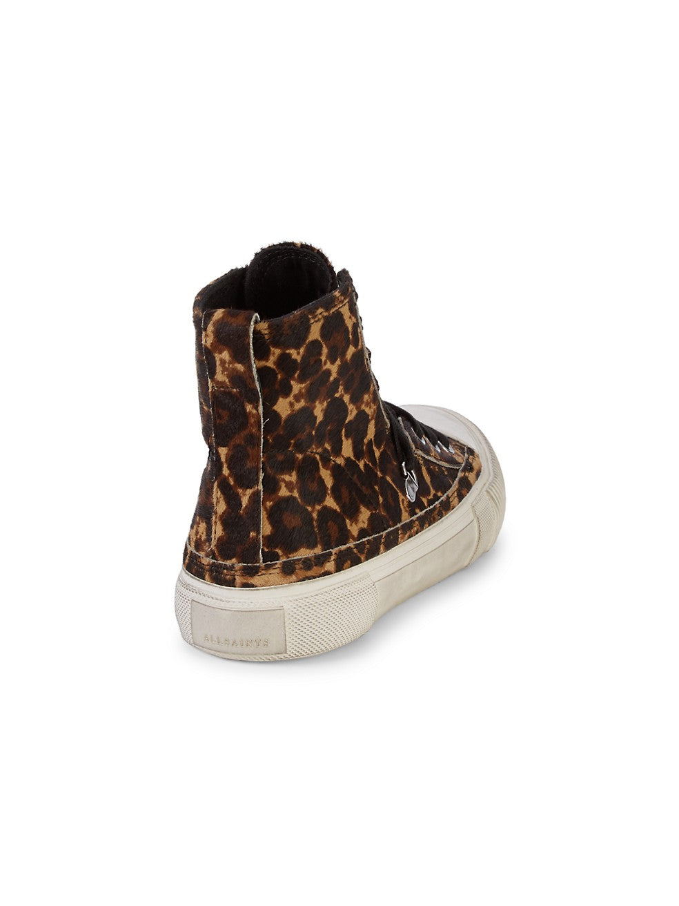 Allsaints Elena Animal-Print Calf Hair High-Top Sneakers- Size 8