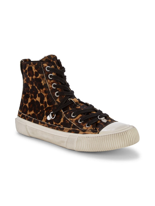 Allsaints Elena Animal-Print Calf Hair High-Top Sneakers- Size 8
