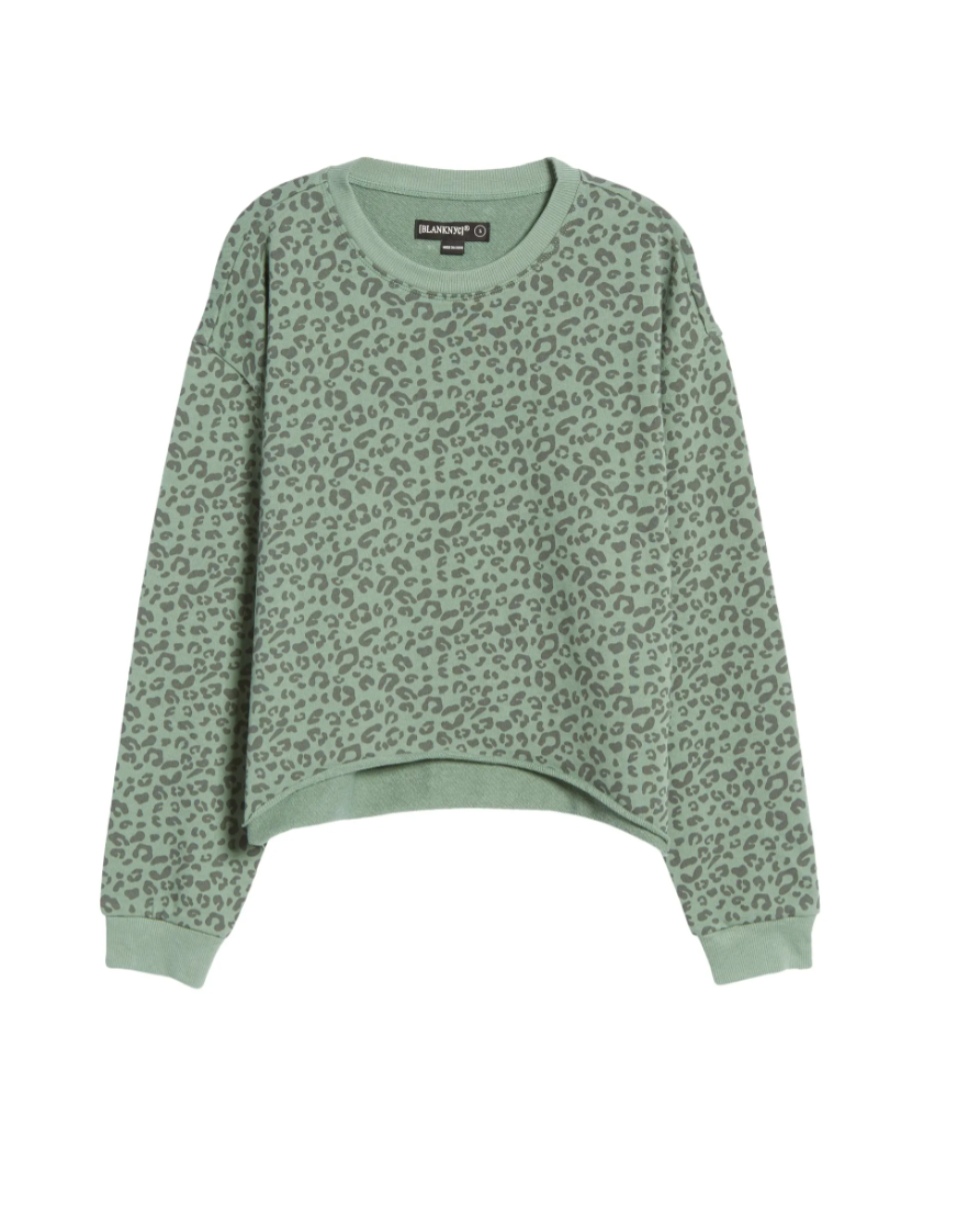 BLANKNYC Cheetah Print Crop Sweatshirt in No Cap