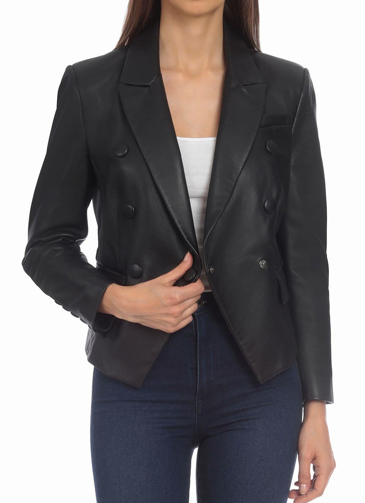 Bagatelle Fitted Lamb Leather Blazer - Size S