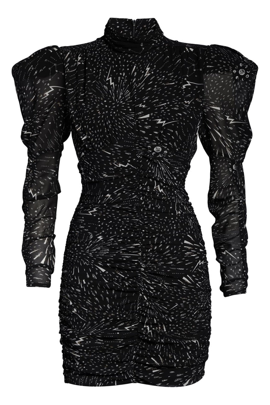 Bardot Constellation Long Sleeve Ruched Minidress - Size S