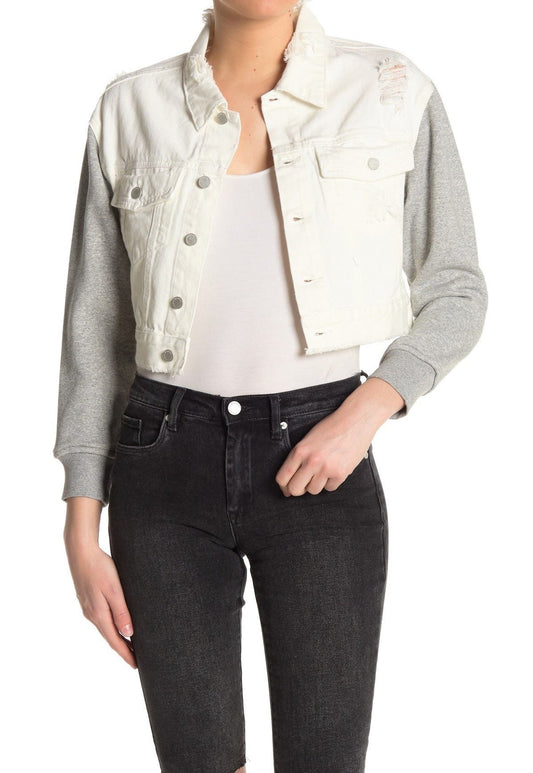BLANKNYC Denim Mix Media Denim Fleece Jacket - Size L