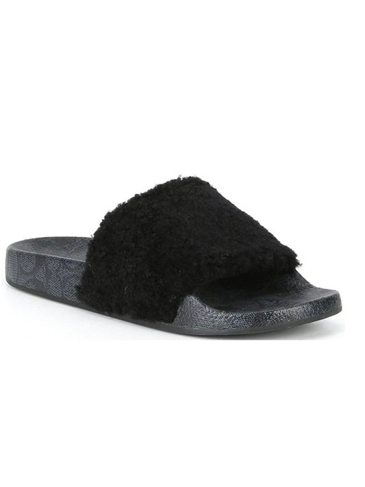 Coach Men's Signature Shearling Pool Slide Sandals Black - Size 10