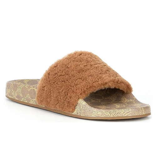 Coach Men's Signature Shearling Pool Slide Sandals Tan - Size 11