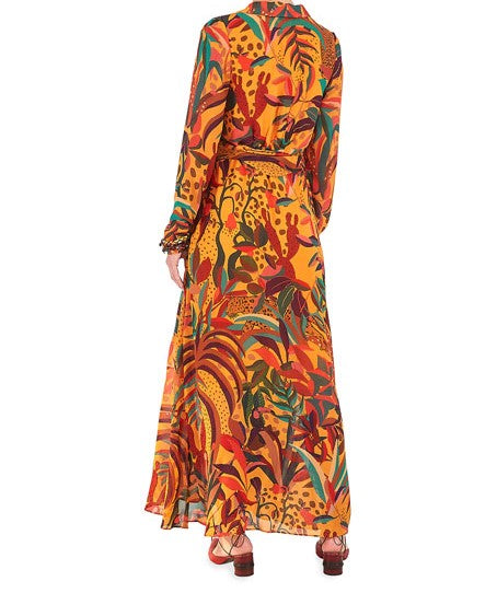 Farm Rio Golden Jungle V-Neck Maxi Dress - M
