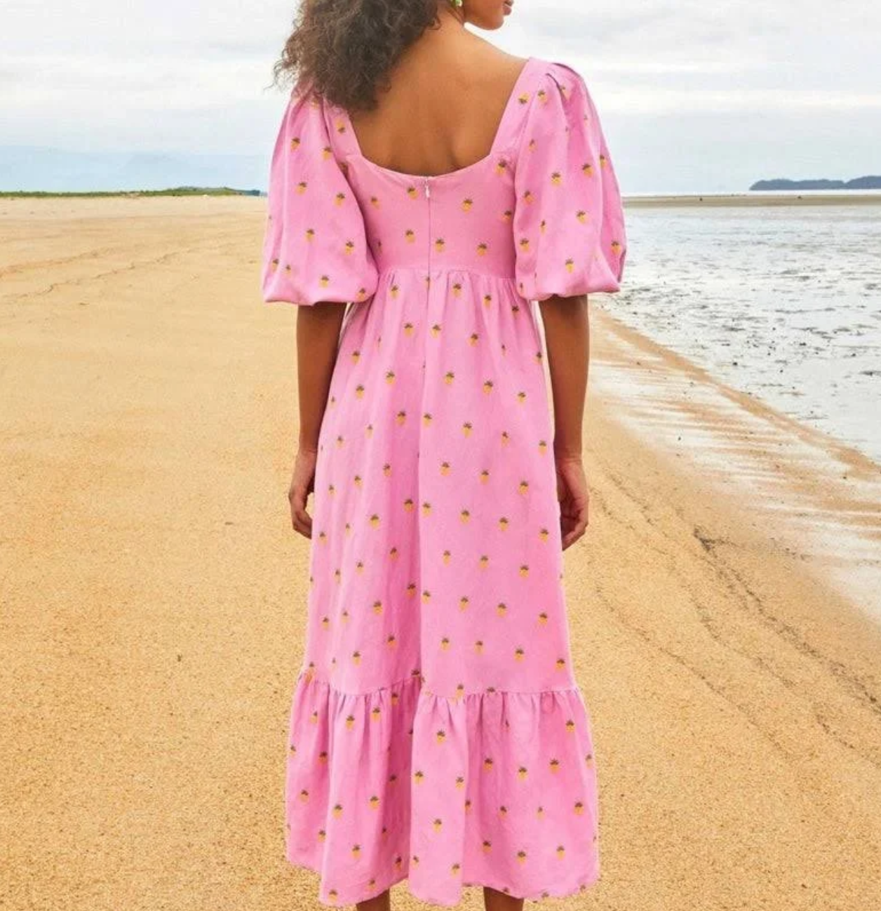 Farm Rio Embroidered Pineapples Midi Sweetheart Dress - S