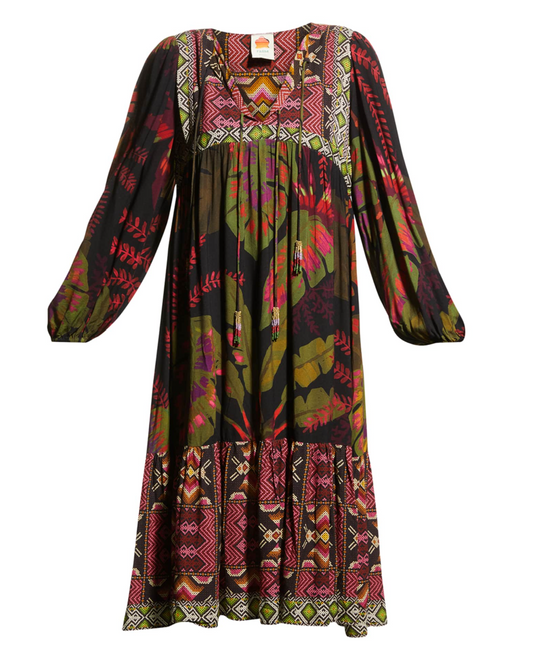 Farm Rio Tropical Forest V-Neck Midi Dress - S