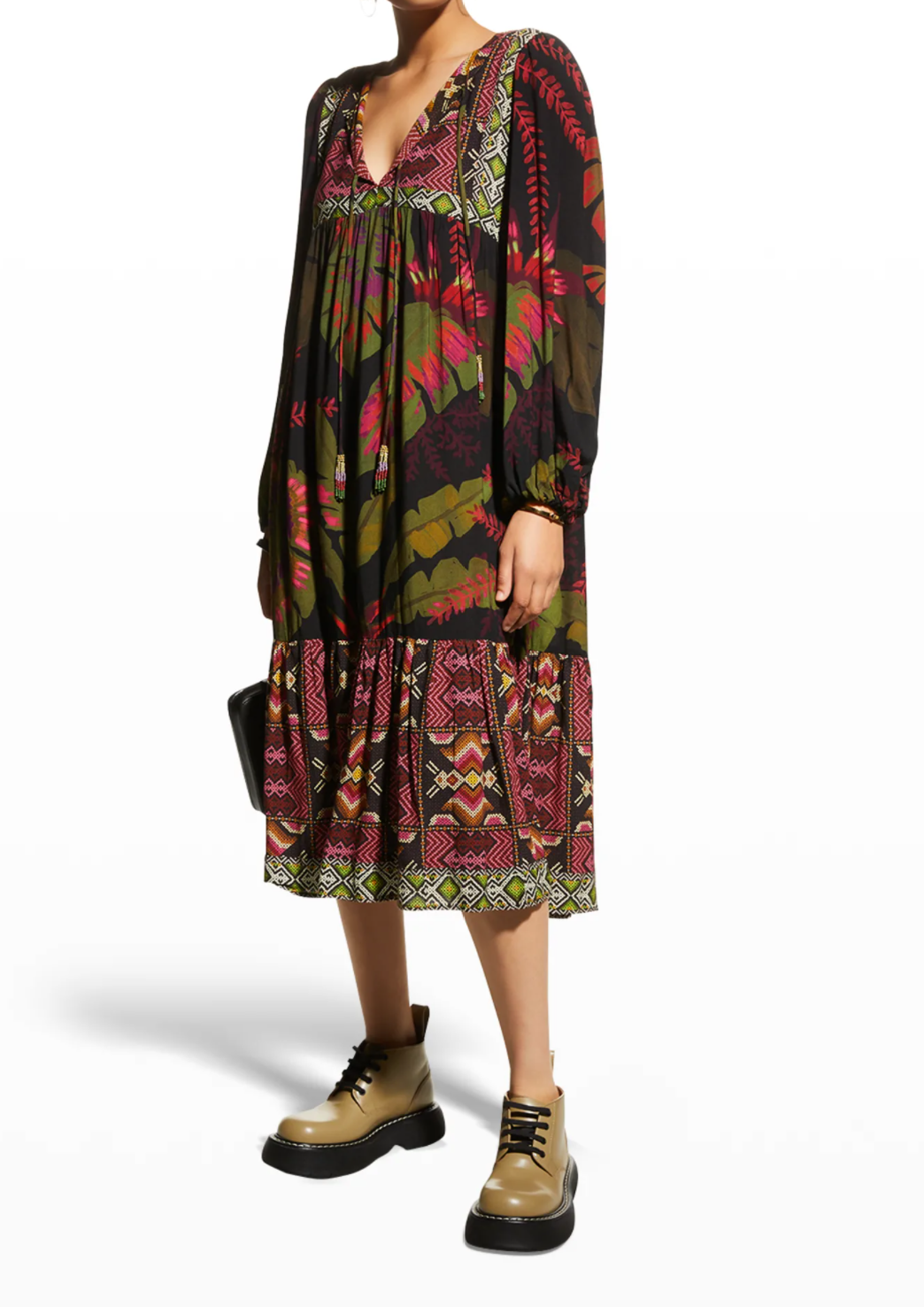 Farm Rio outlets V-Neck Blouson-Sleeve Maxi Dress