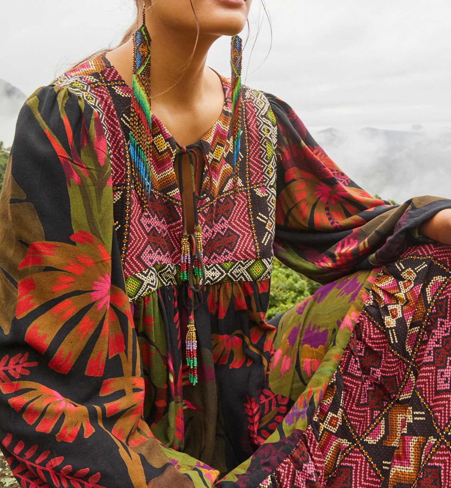 Farm Rio Tropical Forest V-Neck Midi Dress - S