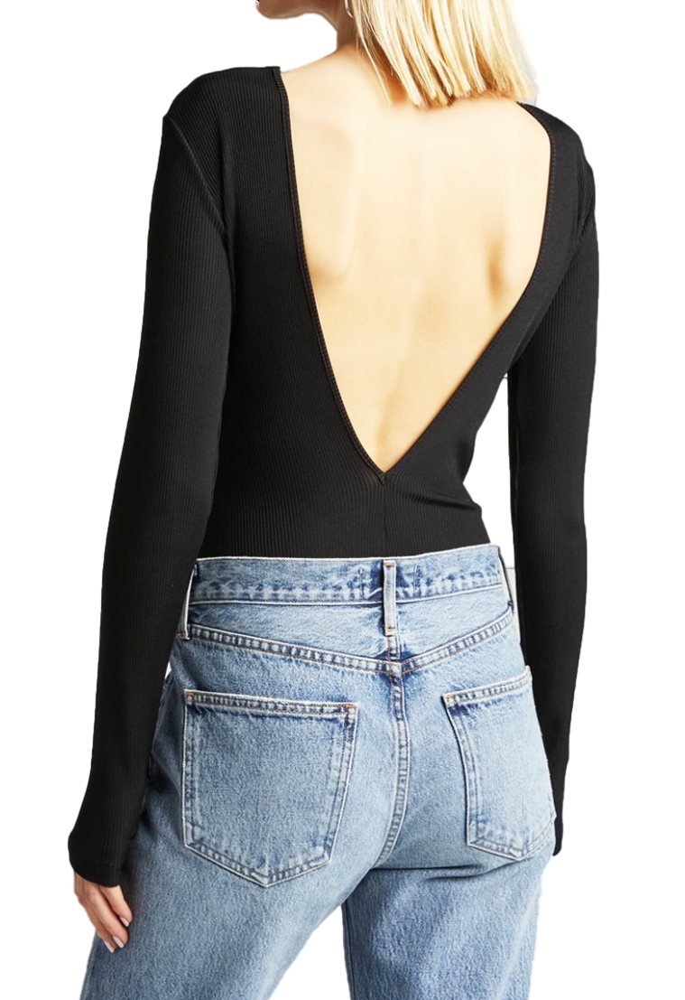 Goldsign The Rib Deep V Back Bodysuit - Size XS