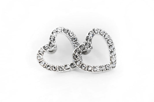Heart Rhinestone Inlaid Silver-tone Studs