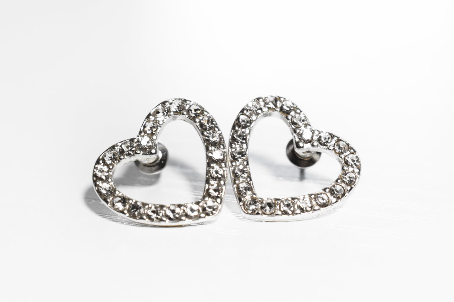 Heart Rhinestone Inlaid Silver-tone Studs