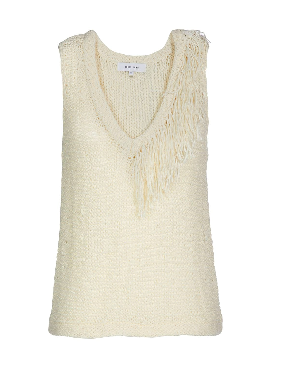 John + Jenn Fringe Sleeveless Open Knit Sweater - Size L