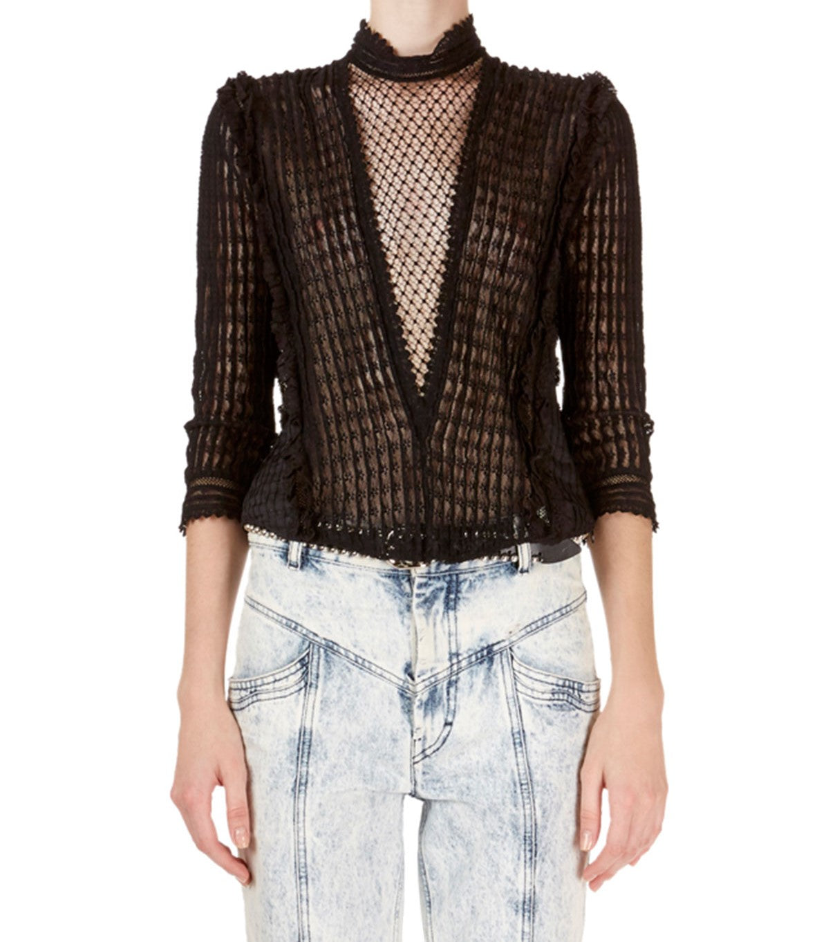 Isabel Marant Roscoe 3/4 Sleeve Sheer Lattice Lace Blouse - Size 8