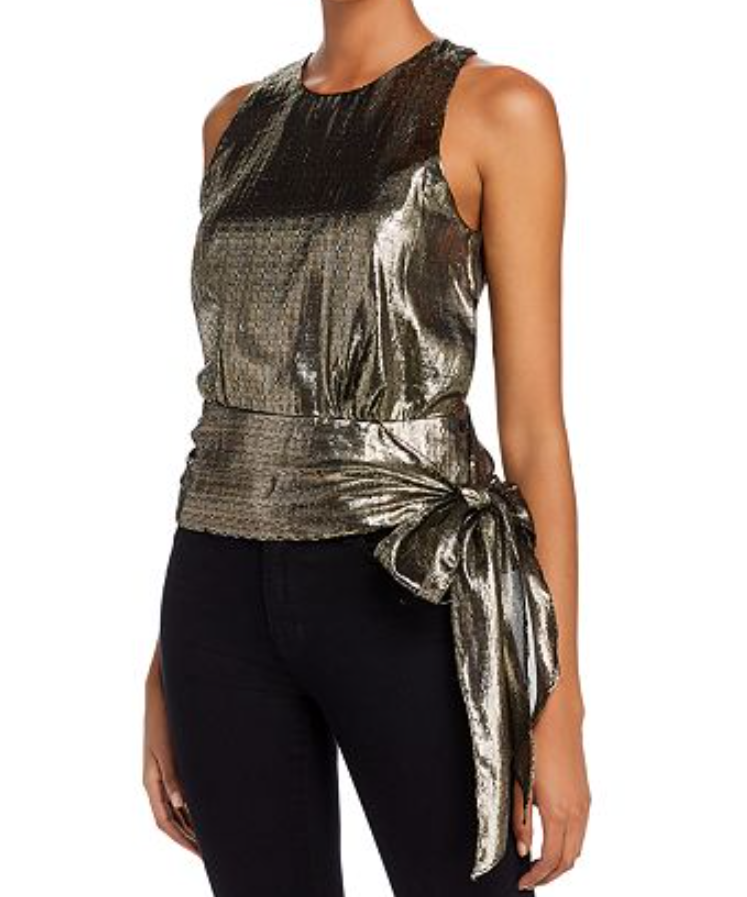 Milly Lauren Metallic Chiffon Tie-Waist Top - Size 10