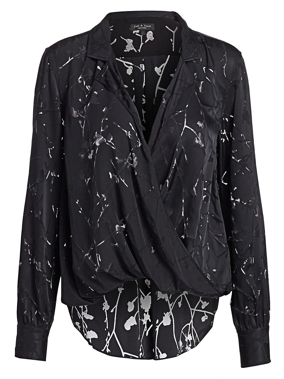 Rag & Bone Dean Burnout Floral Plunging Wrap Blouse - Size XS