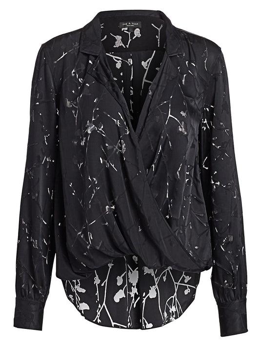 Rag & Bone Dean Burnout Floral Plunging Wrap Blouse - Size XS