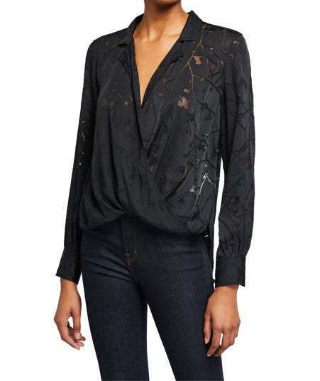 Rag & Bone Dean Burnout Floral Plunging Wrap Blouse - Size XS