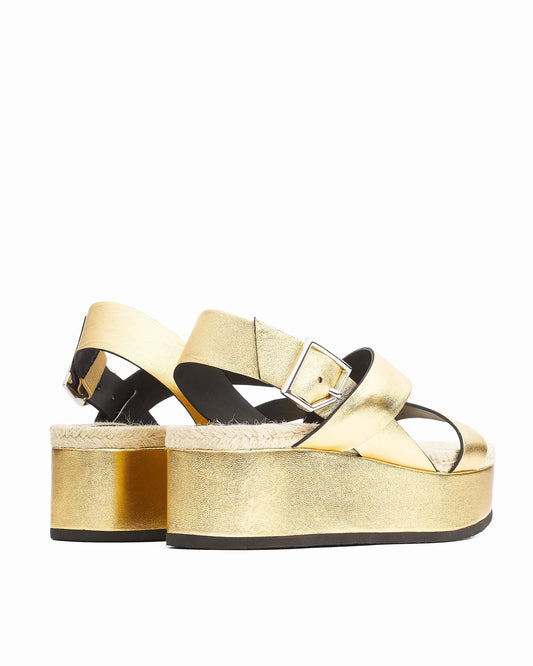 Rag & Bone Megan Gold Metallic Leather Espadrille Platform - Size EU 37/ US 7