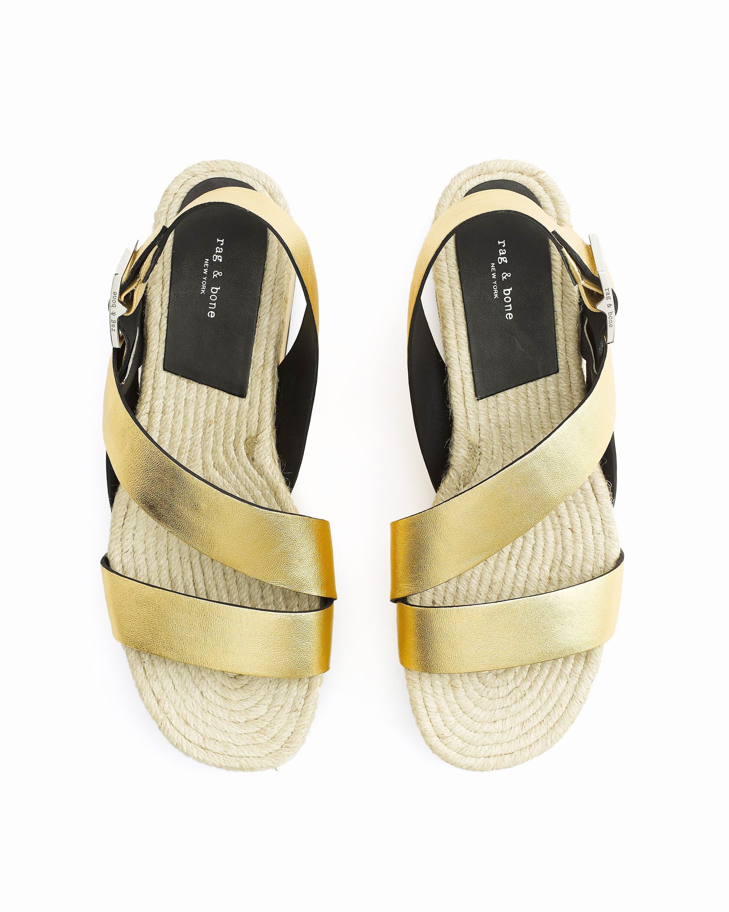 Rag & Bone Megan Gold Metallic Leather Espadrille Platform - Size EU 37/ US 7