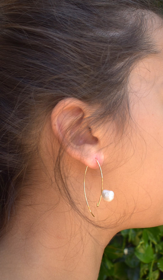 Rebecca Minkoff Gold Plated Brass Twisted Pearl Hoop Earrings