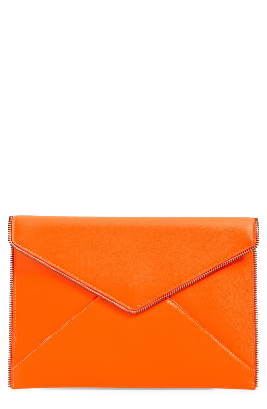 Rebecca Minkoff Leo Leather Clutch Neon Orange