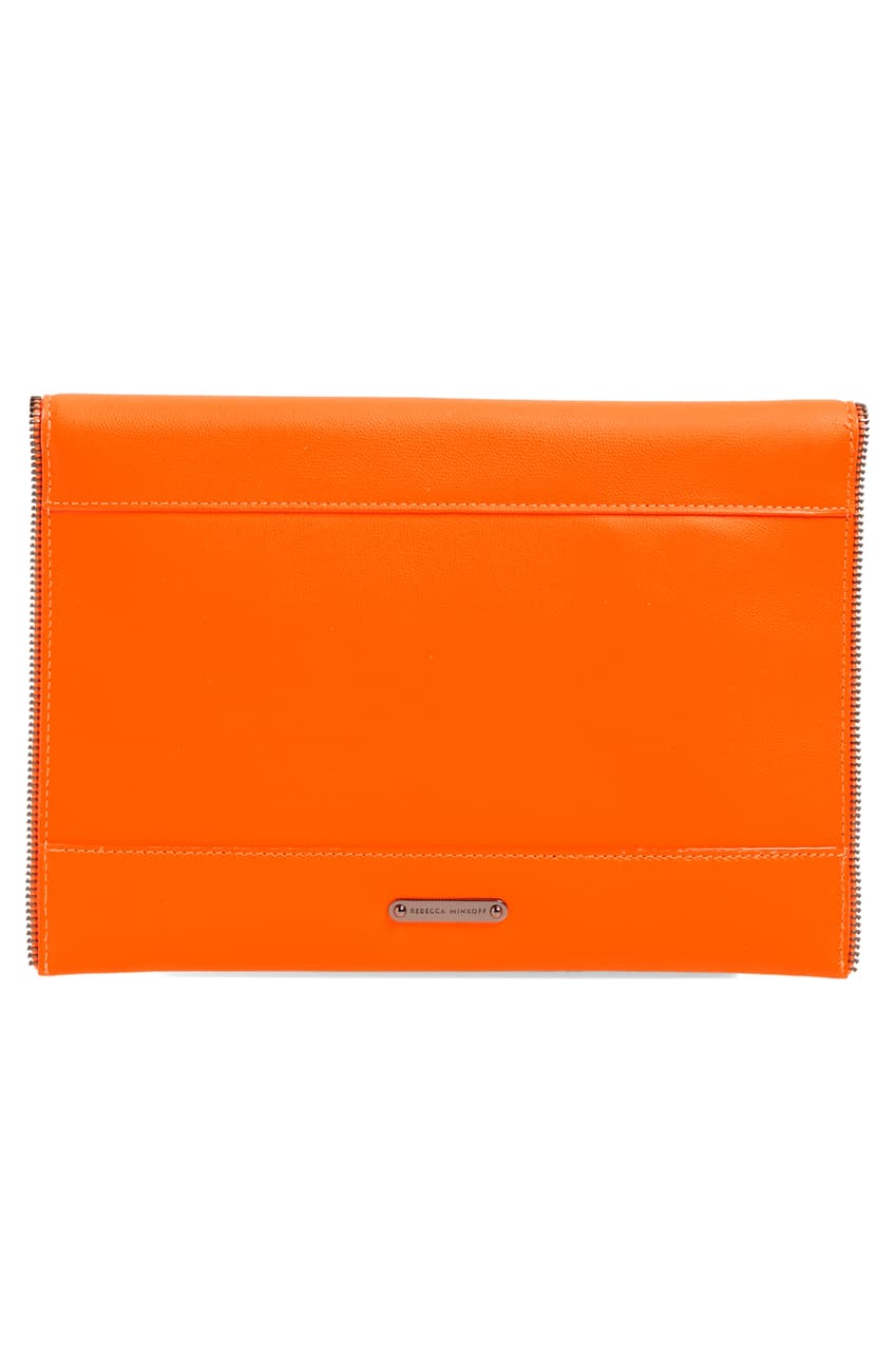 Rebecca Minkoff Leo Leather Clutch Neon Orange