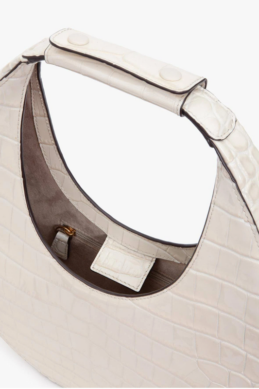 Staud Moon Bag Creme Croc Embossed