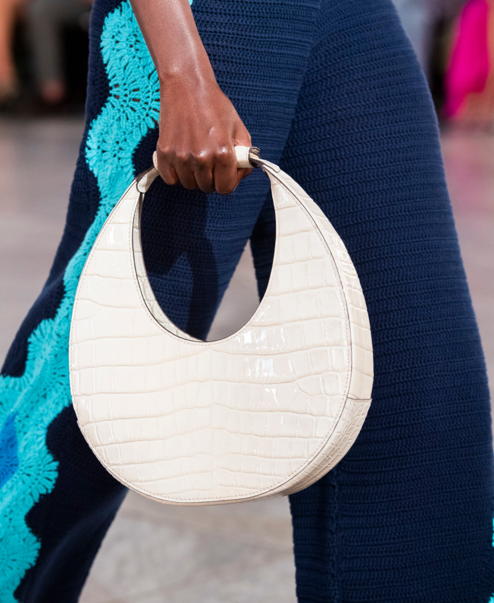 Staud Moon Bag Creme Croc Embossed