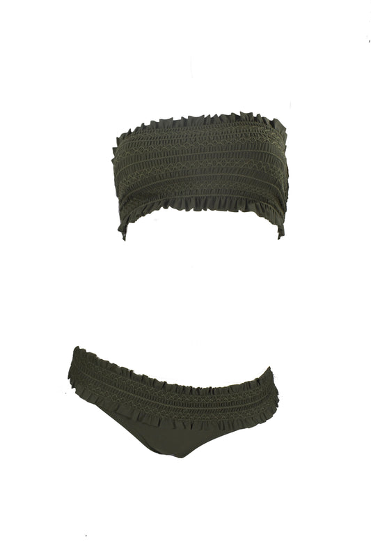 Tory Burch Costa Embroidered Bandeau Bikini Top & Hipster Bikini Bottom Set- Size XS