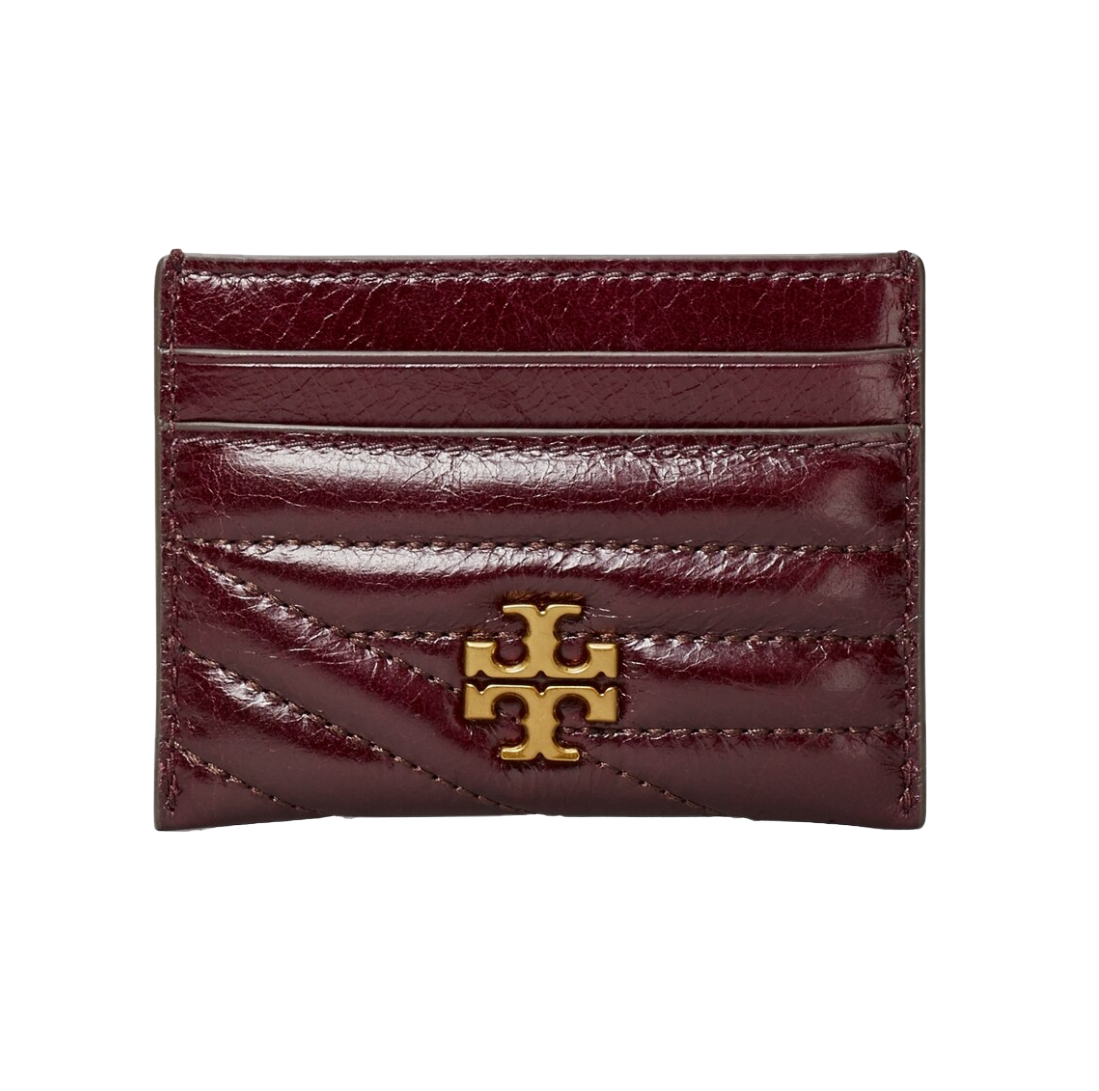 Tory Burch Kira Shiny Quilted Card Case in Fig
