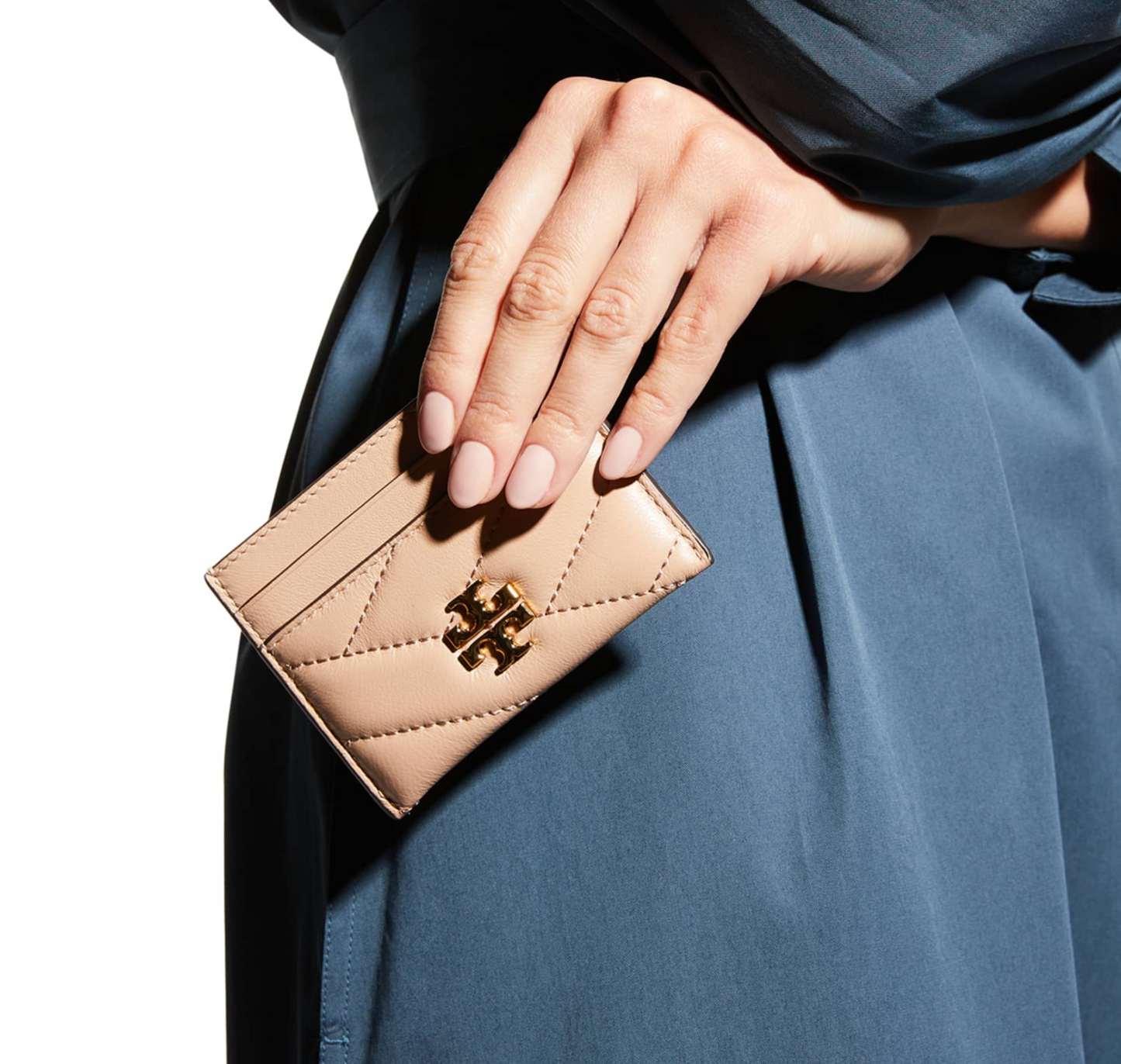 Tory Burch Kira Quilted Leather Card Case in Devon Sand