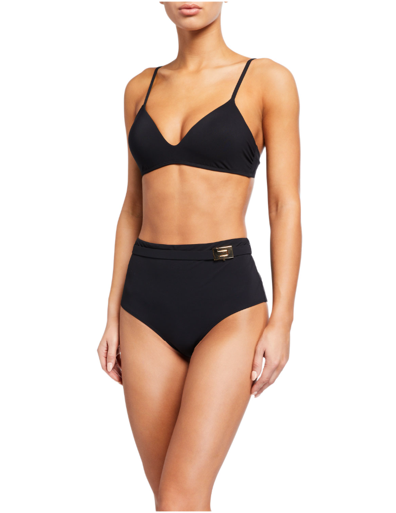 Tory Burch Solid Triangle Bikini Top & T-Belt High Waisted Bottoms Set - Size M