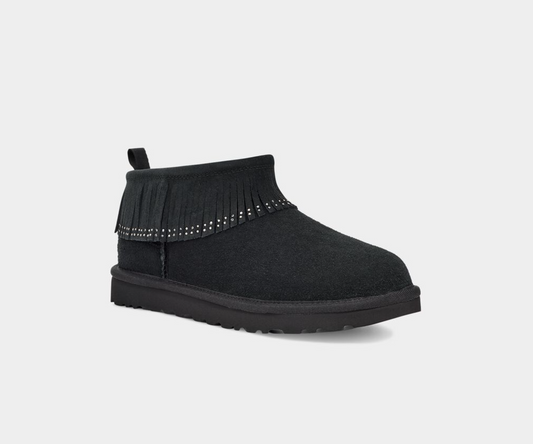 UGG Ultra Mini Fringe Bling - Black -  Size 8