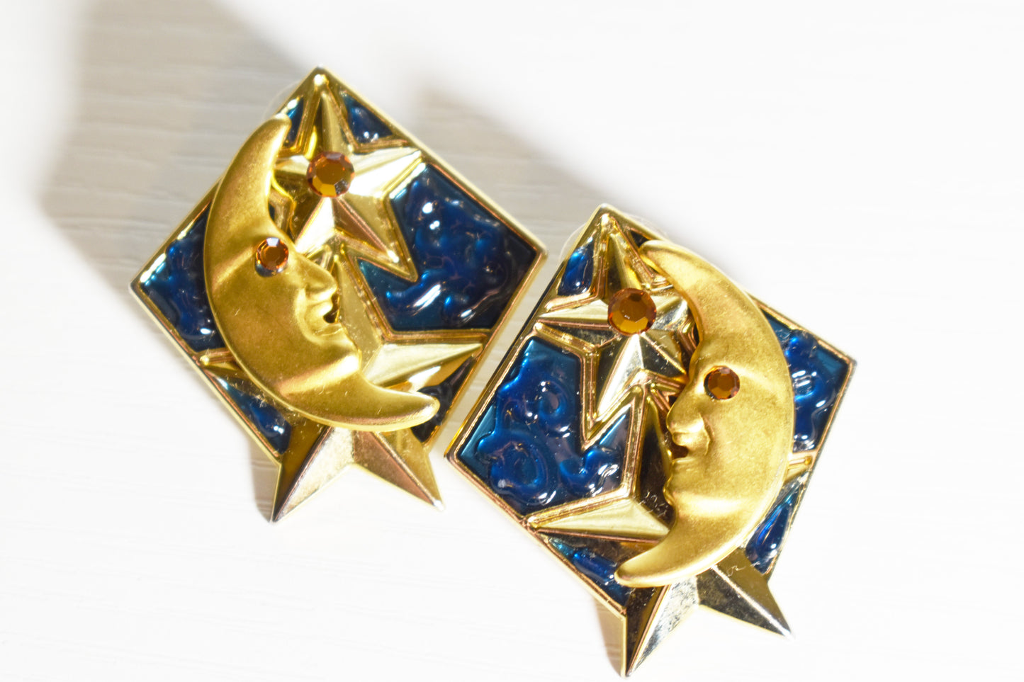 Vintage Cresent Moon & Stars Earrings