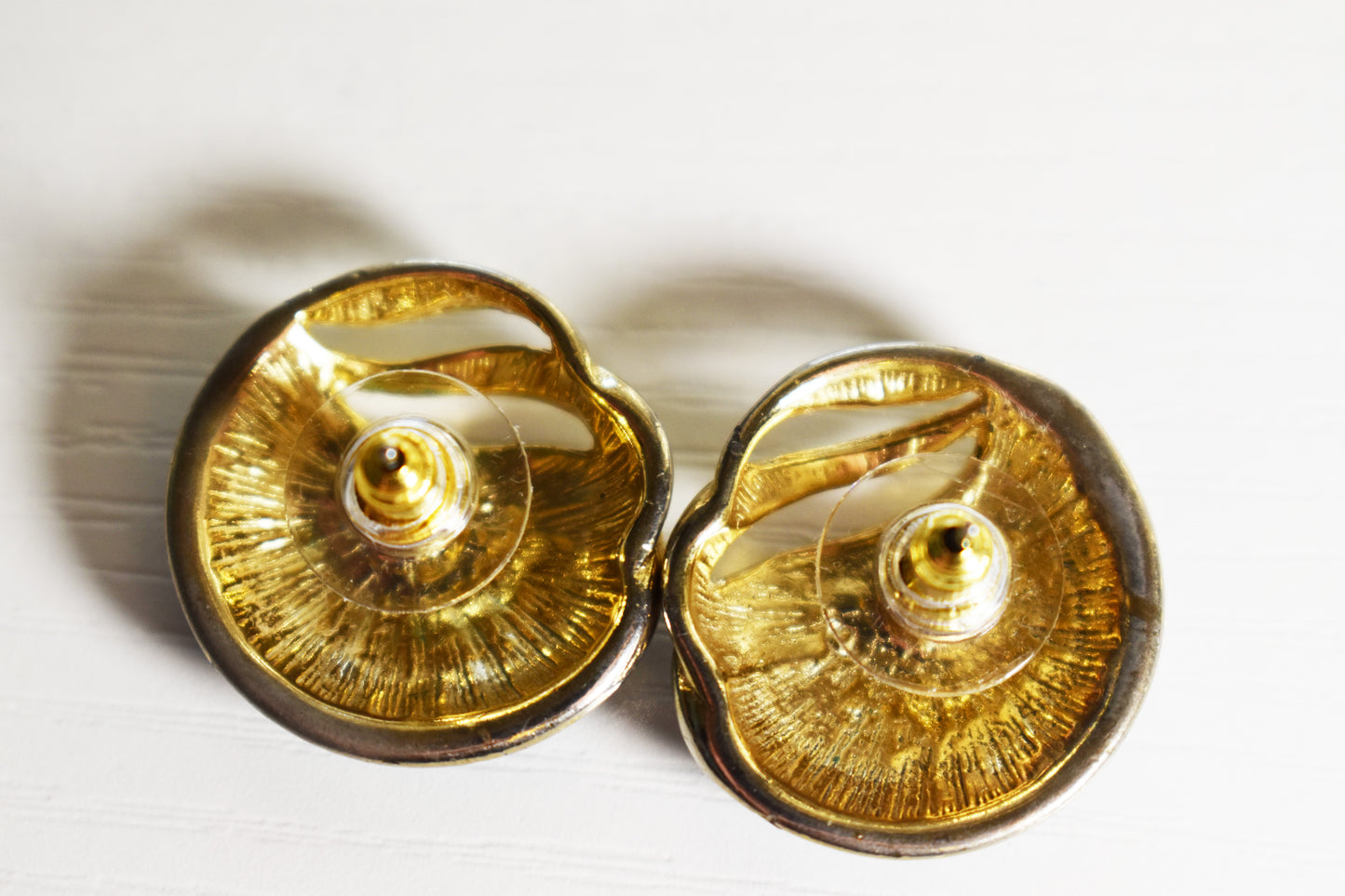 Vintage Gold Leaf & Enamel Round Earrings