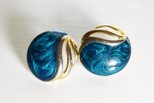 Vintage Gold Leaf & Enamel Round Earrings