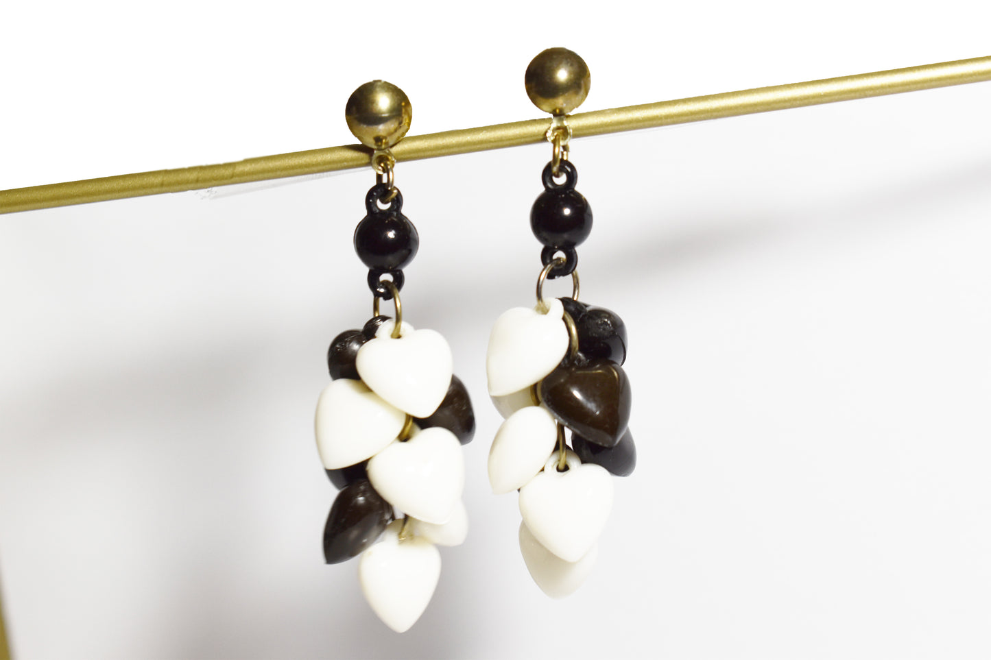 Vintage Plastic Heart Cluster Dangle Earrings