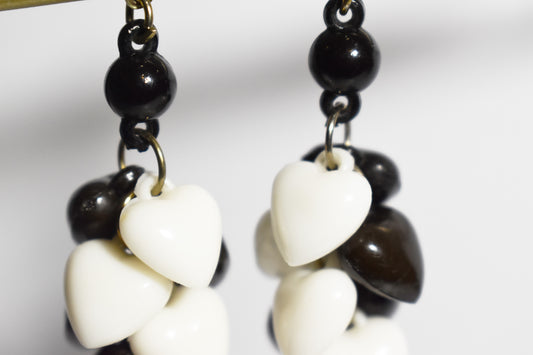 Vintage Plastic Heart Cluster Dangle Earrings
