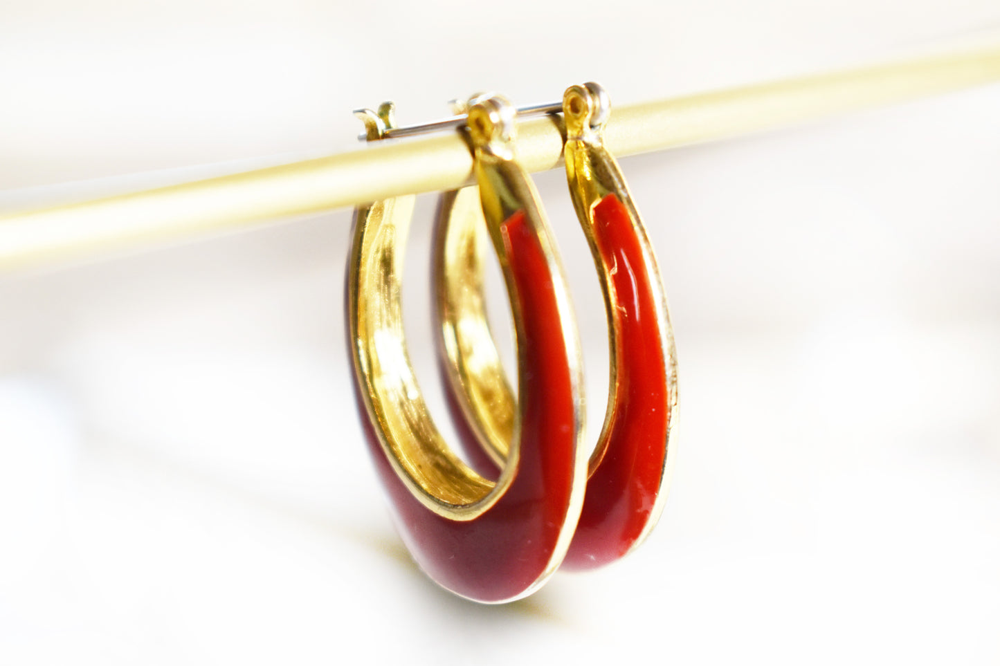 Vintage Red Enamel Horse Shoe Hoop Earrings