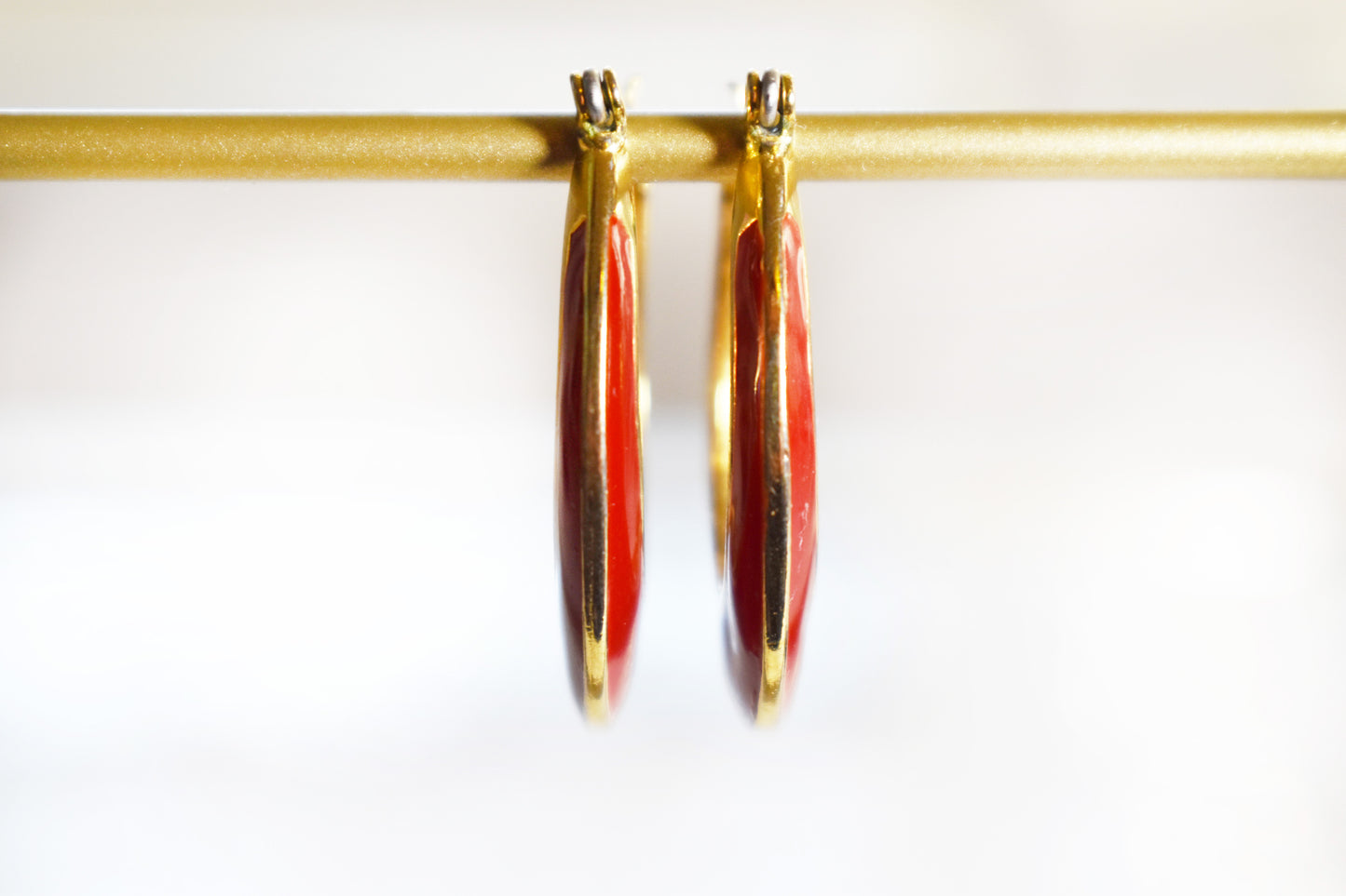 Vintage Red Enamel Horse Shoe Hoop Earrings