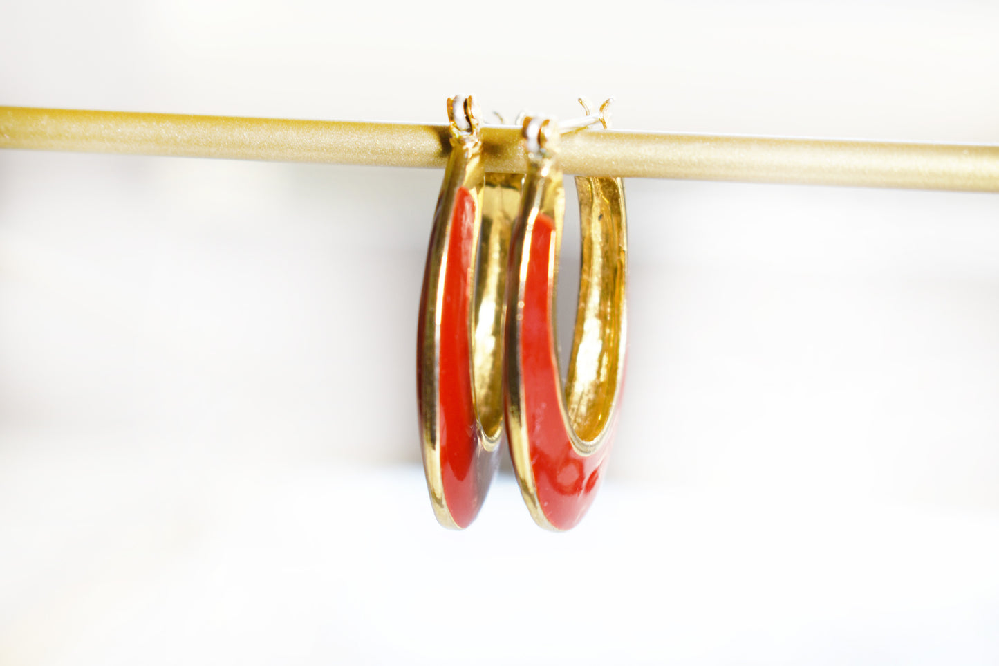 Vintage Red Enamel Horse Shoe Hoop Earrings